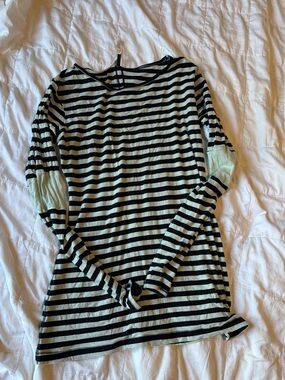 lululemon athletica black & light green Striped Long Sleeve Tee